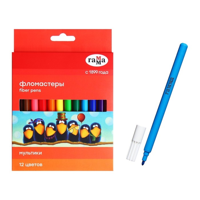 Фломастеры 12 цветов Гамма Фломастеры 12 цветов Гамма "Мультики", смываемые, картонная упаковка, европодвес 180319_05