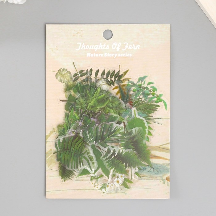 Наклейки для творчества пластик PVC "Зеленые листья" набор 60 шт 10х14 см