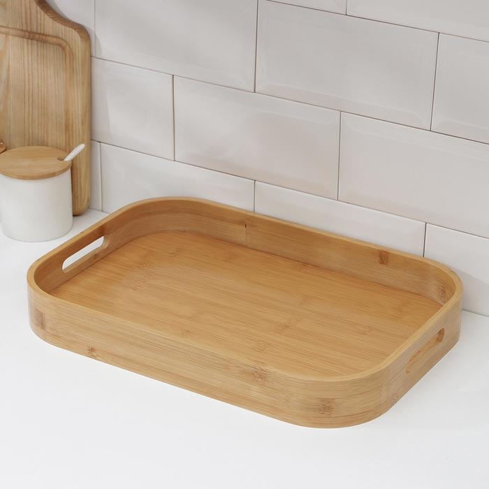 Поднос с ручками Доляна Striata, 40×28×4,5 см, бамбук Поднос с ручками Доляна Striata, 40×28×4,5 см, бамбук