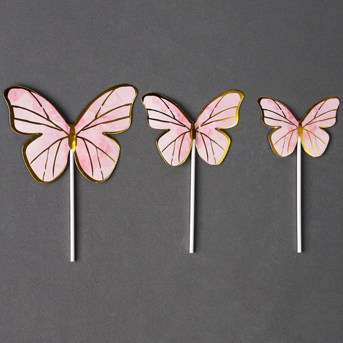 Набор топперов &laquo;Девушка с бабочками&raquo;, набор 7 шт., цвет розовый