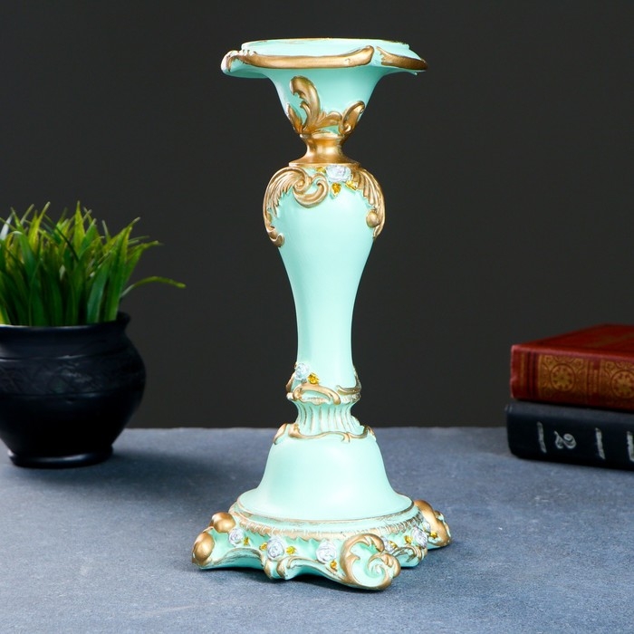 Подсвечник Подсвечник "Резной с квадратным основанием", бирюзовый, 12х12х27 см, для свечи d=2 см