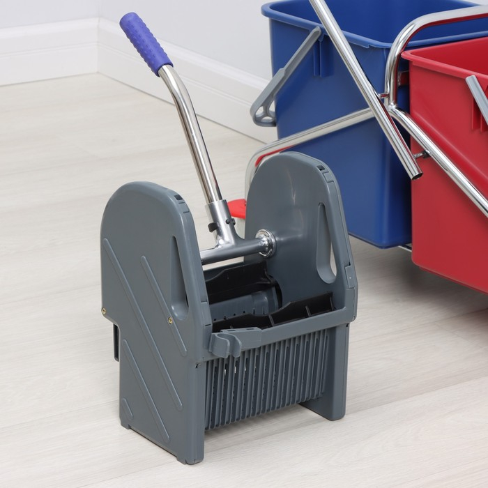 Тележка уборочная двухведерная, с отжимом 46 л, хромированная рама