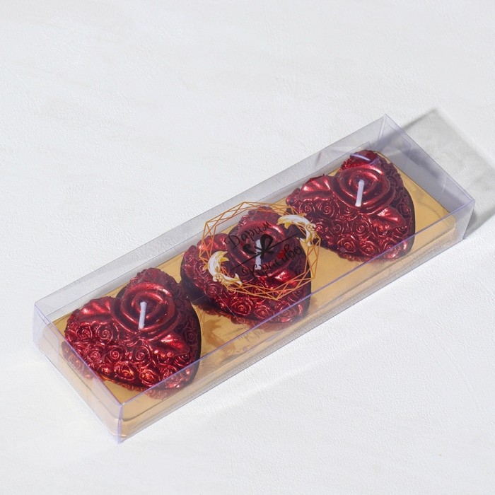 Набор свечей Набор свечей "Сердце в розой", 3 шт, 5х2,5см, красный