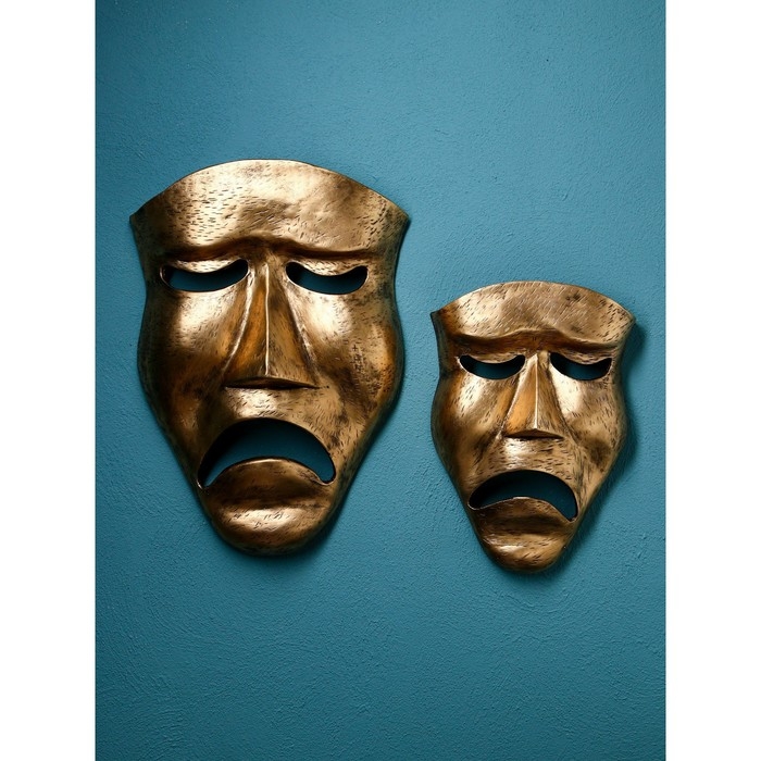 Набор фигур &laquo;Маска грустная&raquo;, полистоун, 60 см, 2 шт, цвет золото