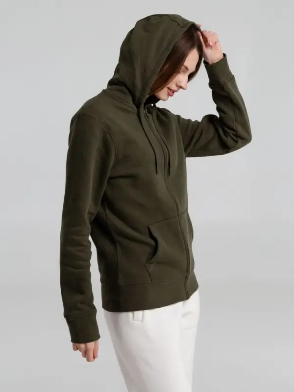 Толстовка на молнии с капюшоном унисекс King, хаки, размер XS