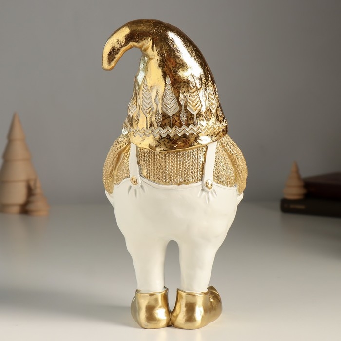 Сувенир полистоун "Гном в белых штанах, золотом свитере и колпаке" 11х9х23 см