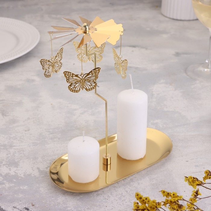 Подсвечник Подсвечник "Карусель с бабочками", золотая, металл, 8,5 х 18 см