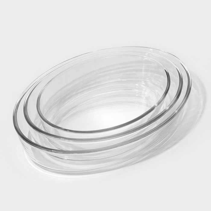 Набор овальных форм для выпекания, 3 предмета: 1.5 л, 2 л, 3 л, жаропрочное стекло Набор овальных форм для выпекания, 3 предмета: 1.5 л, 2 л, 3 л, жаропрочное стекло