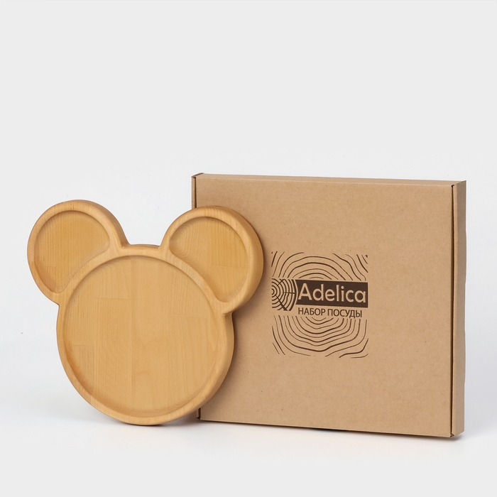 Менажница Adelica &laquo;Микки&raquo;, 3 секции, 25&times;23&times;1,8 см, пропитана минеральным маслом, в подарочной коробке, берёза