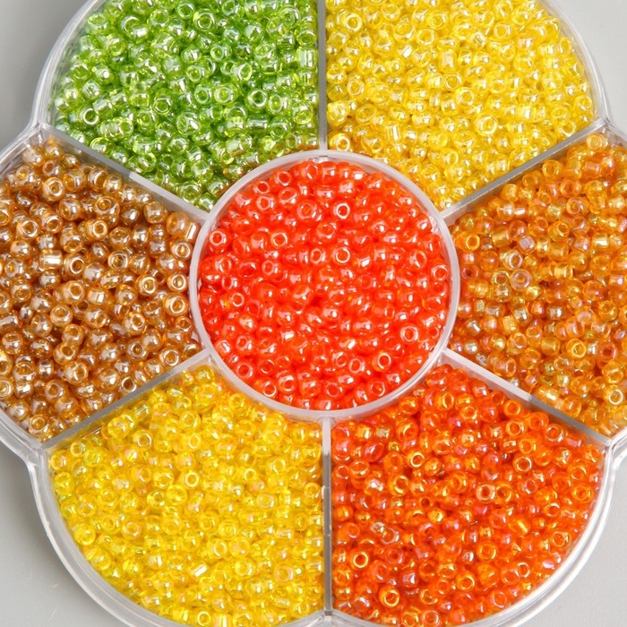 Бисер стекло 12/0 в цветке Бисер стекло 12/0 в цветке "Палитра жёлтого" перелив. перламутр 7 цветов х 8 гр 8,2х8,2х2 см 9904