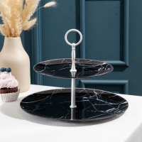 Этажерка-фруктовница стеклянная Доляна &laquo;Мрамор&raquo;, d=21 см, d=30 см, 2 яруса, цвет чёрный