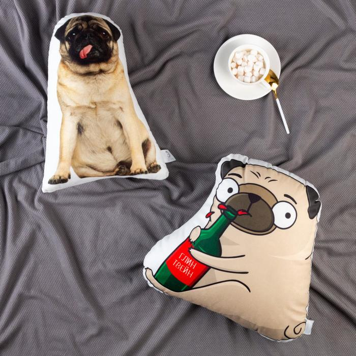 Подушка декоративная Этель &laquo;Мопс&raquo; 29х40 см, велюр, 100% п/э