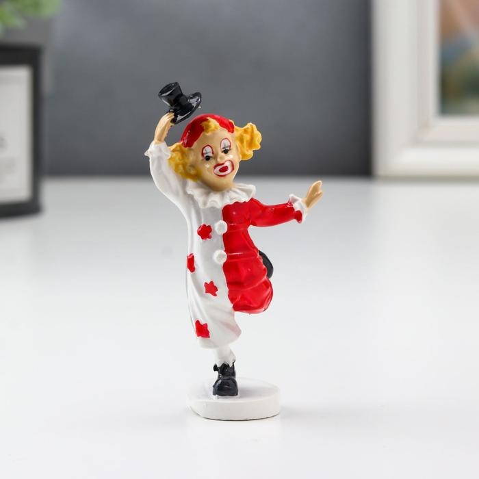 Сувенир полистоун "Танцующий клоун с цилиндром" красно-белый 8х3х4,5 см