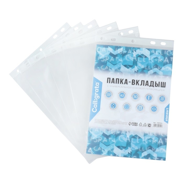 Файл-вкладыш А5, 30 мкм, Calligrata, глянцевый, горизонтальная ориентация, 100 штук Файл-вкладыш А5, 30 мкм, Calligrata, глянцевый, горизонтальная ориентация, 100 штук