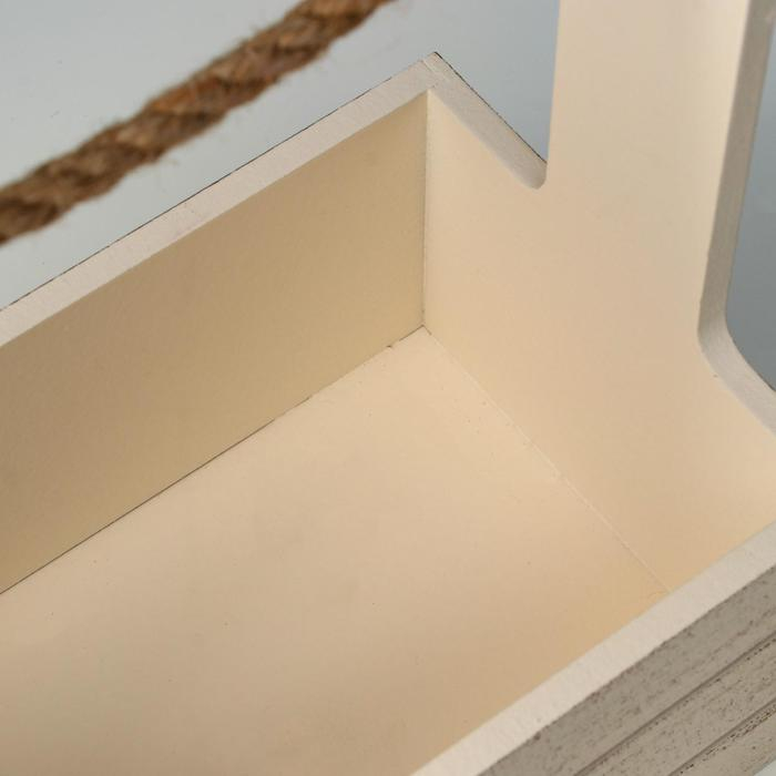 Кашпо деревянное 25.5&times;15&times;28 см "Прованс", ручка канат, бежевый