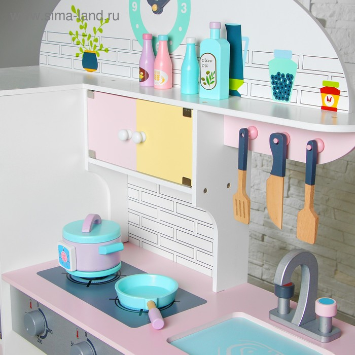 Игровой набор «Кухонный модуль «Счастье»» с деревянной посудой Игровой набор «Кухонный модуль «Счастье»» с деревянной посудой