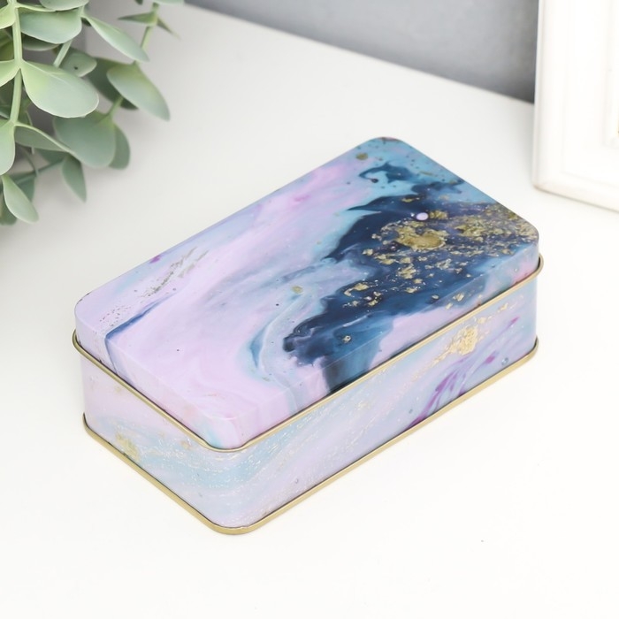 Шкатулка металл прямоугольная Шкатулка металл прямоугольная "Цветной мрамор с золотыми трещинками" МИКС 6,5х3,8х11,5 см