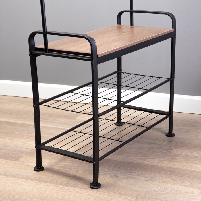 Прихожая София, с обувницей, с крючками, напольная, 1841×345×721 мм, Рустик Браун, Чёрный Прихожая София, с обувницей, с крючками, напольная, 1841×345×721 мм, Рустик Браун, Чёрный