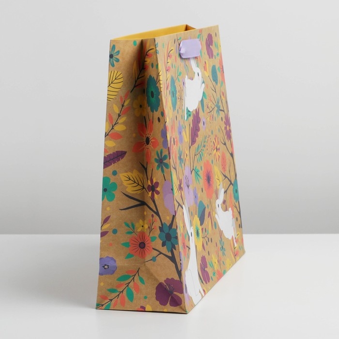 Пакет подарочный крафтовый горизонтальный, упаковка, &laquo;Present&raquo;, 30 х 26 х 9 см