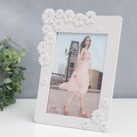 Фоторамка пластик 15х20 см "Незабудки" белая, стразы 27х22 см