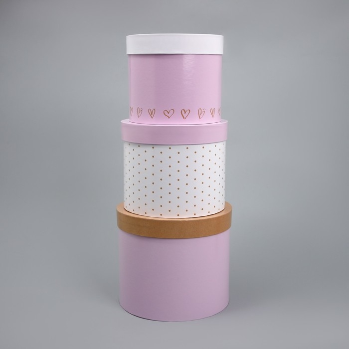 Набор шляпных коробок 3 в 1, упаковка подарочная, &laquo;For you&raquo;, 16 х 16 х 14‒20 х 20 х 17 см