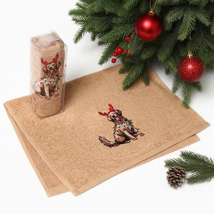 Новый год. Полотенце махровое Этель Новый год. Полотенце махровое Этель "Счастливая собака" 30х60 см, 340 г/м2, 100% хл