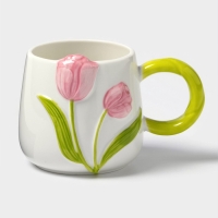 Кружка «Тюльпан», 430 мл, розовый цветок, керамика, белая Кружка «Тюльпан», 430 мл, розовый цветок, керамика, белая
