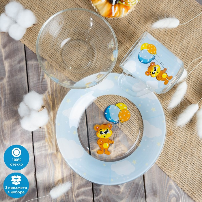 Набор детской посуды Доляна &laquo;Мишутка&raquo;, 3 предмета: кружка 200 мл, миска 450 мл, тарелка d=20 см