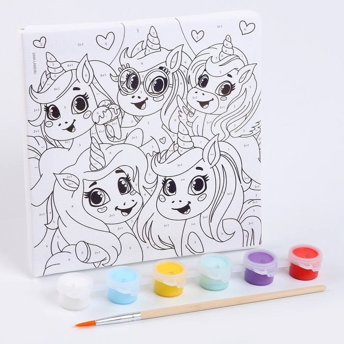 Картина по номерам для детей &laquo;Единорожки-друзья&raquo;, 15 х 15 см