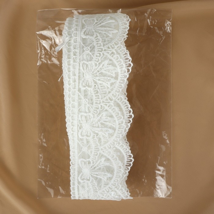 Кружево на сетке, 60 мм &times; 11 &plusmn; 1 м, цвет белый