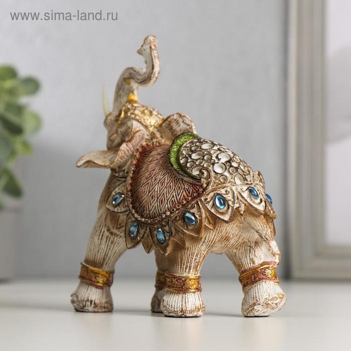 Сувенир полистоун "Слон в бежевой попоне с сапфирами" МИКС 13,5х11,5х6,5 см