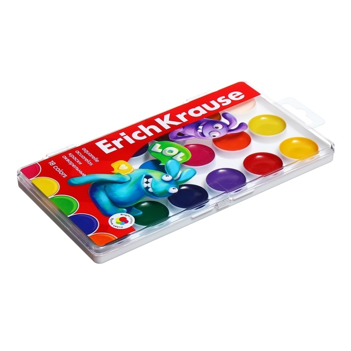 Акварель 18 цветов, ErichKrause Jolly Friends, без кисти, пластиковая коробка, еврподвес