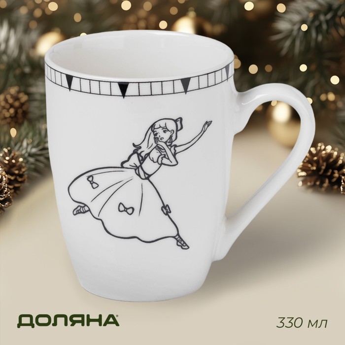 Новогодняя кружка для чая Доляна &laquo;Волшебная сказка&raquo;, 330 мл, фарфор, цвет белый