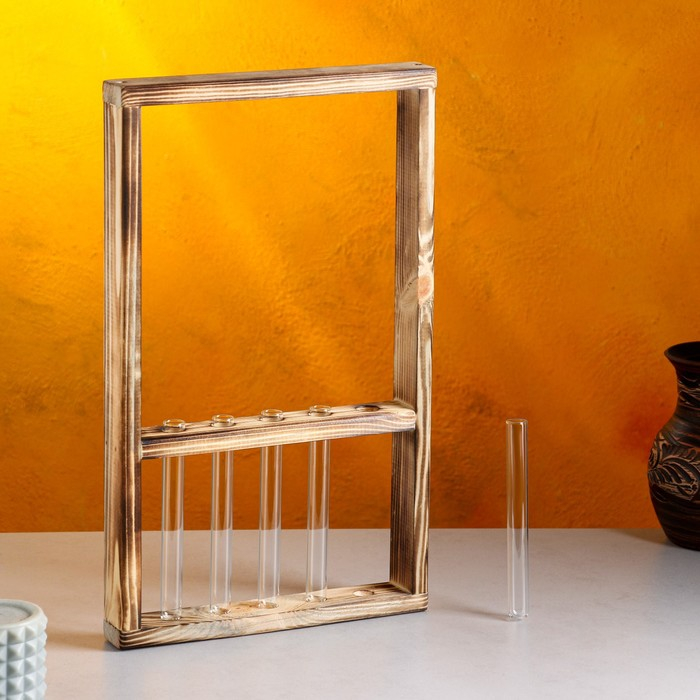 Кашпо деревянное 28&times;4.5&times;40 см с 5 колбами "Рамка Экстра", обжиг Дарим Красиво