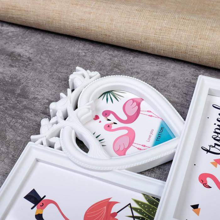 Фоторамка пластик на 3 фото 11х11, 13х18 см Фоторамка пластик на 3 фото 11х11, 13х18 см "Птицы на веточке" белая 29х29 см