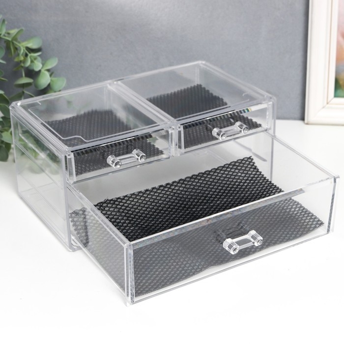 Шкатулка-органайзер пластик 3 ящика прозрачная 19х14,5х24 см Шкатулка-органайзер пластик 3 ящика прозрачная 19х14,5х24 см