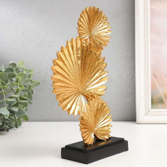 Сувенир полистоун "Листья веерной пальмы" золото 5,5х13х24,5 см