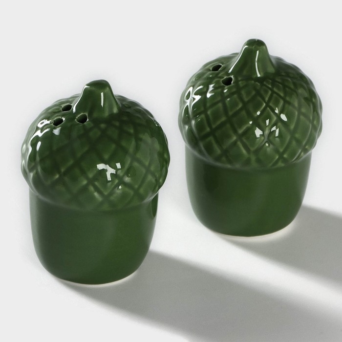 Набор для специй Доляна &laquo;Лист&raquo;, 3 предмета: солонка 80 мл, перечница 80 мл, подставка, цвет зелёный