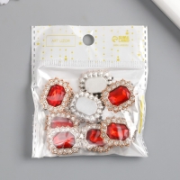 Декор для творчества пластик, стразы "Медальон восьмиугольный" н-р 10 шт рубин 1,8х2,4 см