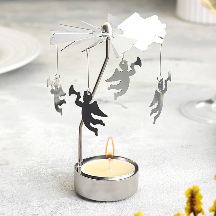 Свеча вращающаяся "Карусель с ангелами", серебрянная, металл