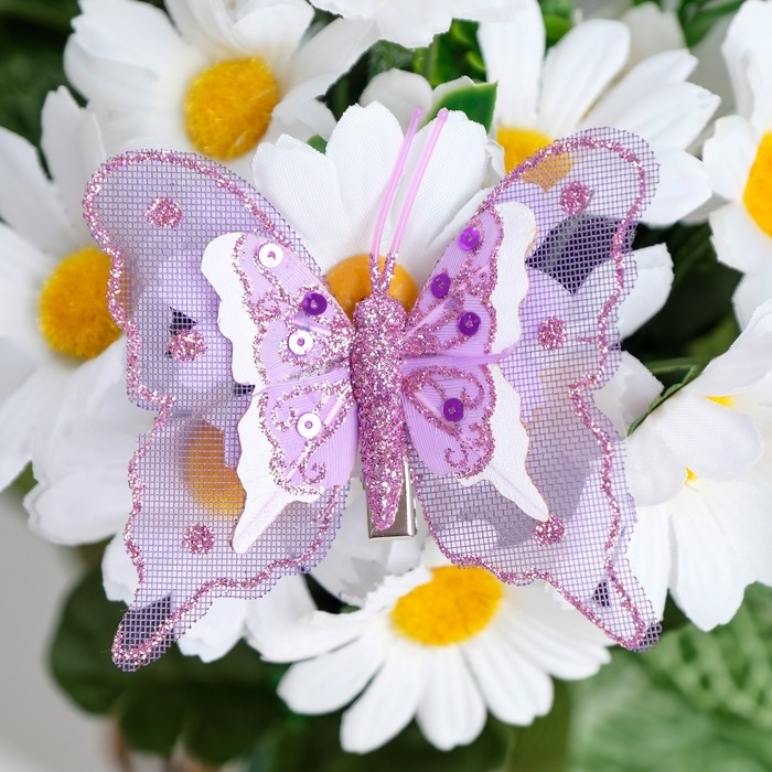 Бабочки для декора и флористики, на прищепке, пластиковые, фиолетовые, микс, 5 см и 8 см Бабочки для декора и флористики, на прищепке, пластиковые, фиолетовые, микс, 5 см и 8 см