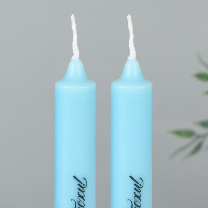 Свечи высокие с нанесением &laquo;Светлой Пасхи!&raquo;, 2 шт., голубые, 19 х 2,1 см.