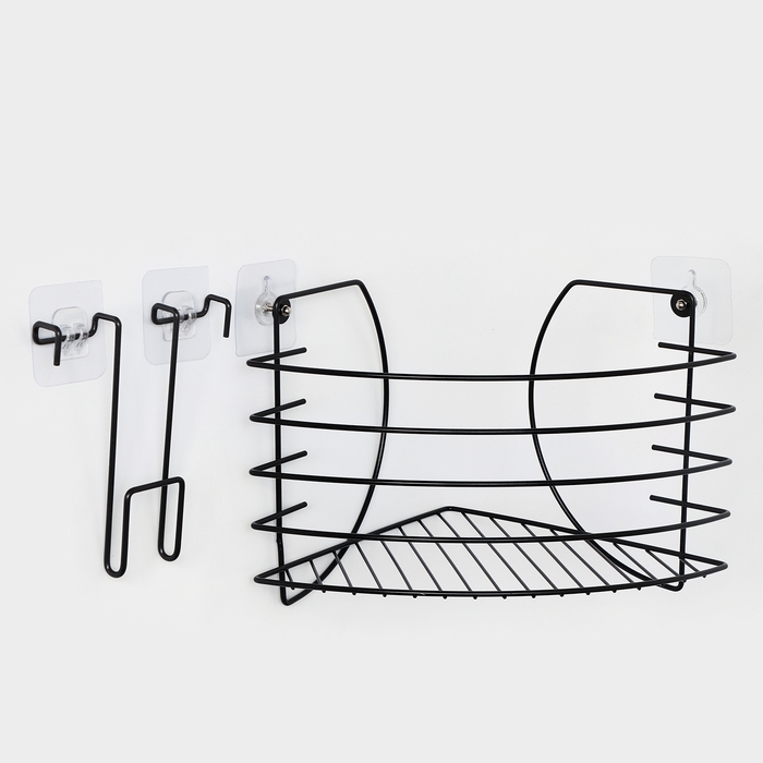 Полка угловая с держателем для телефона, 22,5×22,5×20,5 см, цвет черный Полка угловая с держателем для телефона, 22,5×22,5×20,5 см, цвет черный