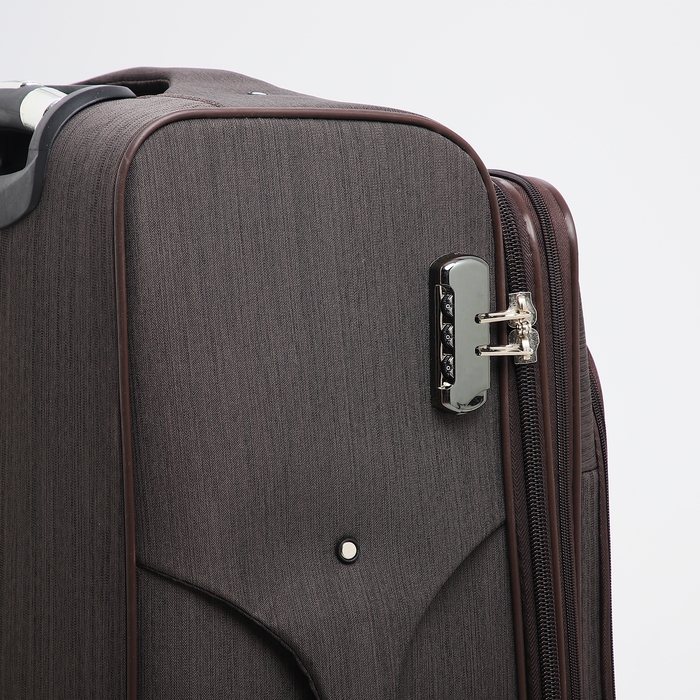 Чемодан большой 95 л (L), отдел на молнии, с расширением, кодовый замок, 4 колеса, наружный карман, цвет коричневый