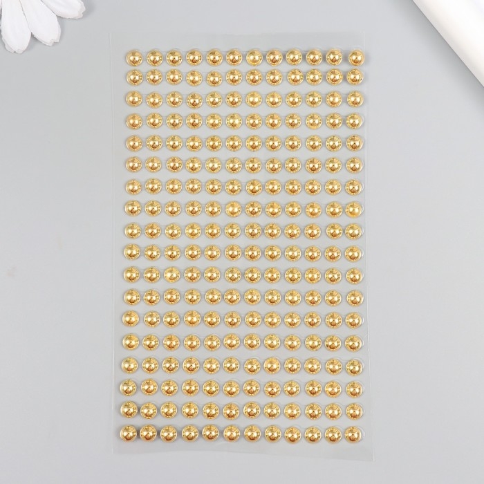 Наклейка пластик стразы "Жемчужины золотые" d=0,6 мм 10х23 см