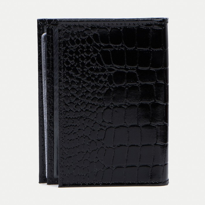 Обложка для автодокументов и паспорта, крокодил, цвет чёрный