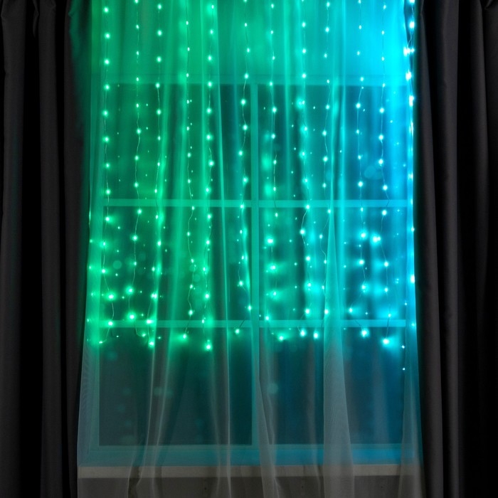 Умная гирлянда &laquo;Занавес&raquo; 2 &times; 1.5 м роса, IP20, серебристая нить, 300 LED, пульт ДУ, приложение, свечение RGB, USB