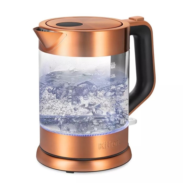 Чайник электрический Kitfort КТ-6656, стекло, 1.5 л, 2200 Вт, цвет медь Чайник электрический Kitfort КТ-6656, стекло, 1.5 л, 2200 Вт, цвет медь