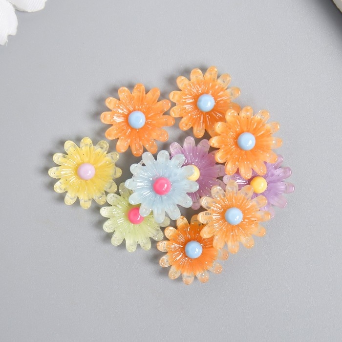 Декор для творчества пластик Декор для творчества пластик "Ромашка с цветной сердцевиной" набор 10 шт