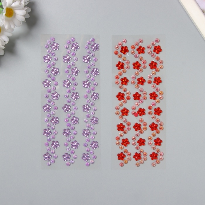 Наклейка пластик стразы Наклейка пластик стразы "Изгибы - цветочки, жемчуг, стразы" МИКС 16,5х7 см